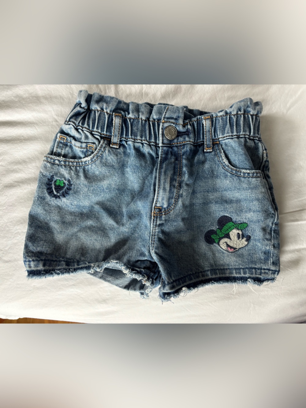 GAP Light Blue Denim Shorts with Green Minnie Mouse Disney Character